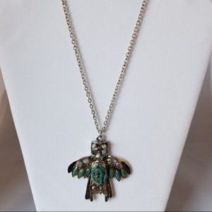 Vintage silver tone tribal bird necklace